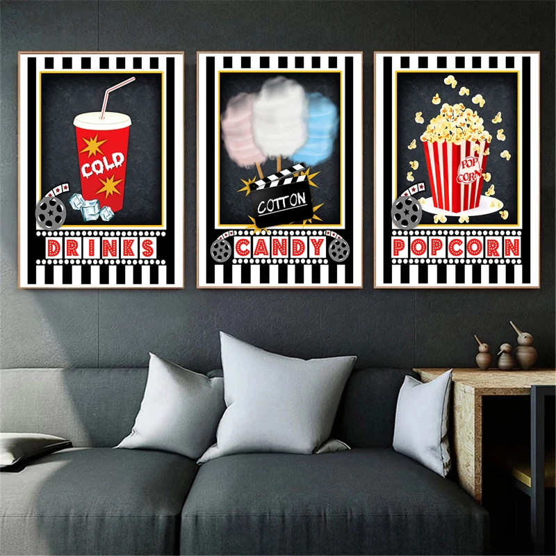 Apicoture Home Theater Wall Decor Movie Night Sign Canvas Wall Art Prints Movie  Film Reels Popcorn Lamplight Painting Prints Media Room Home Cinema Wall  Framed 12x16x3 Pieces : : Home