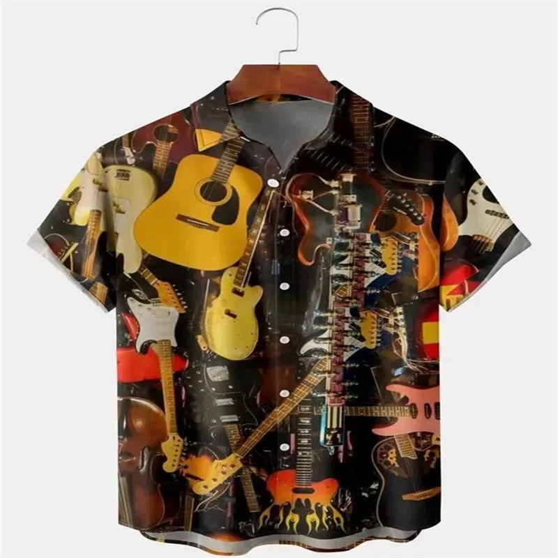 Hawaii 3D Oil Painting Geometric Print Short Sleeve Tops Men's Fashion Clothing Casual Shirts Beach Vacation