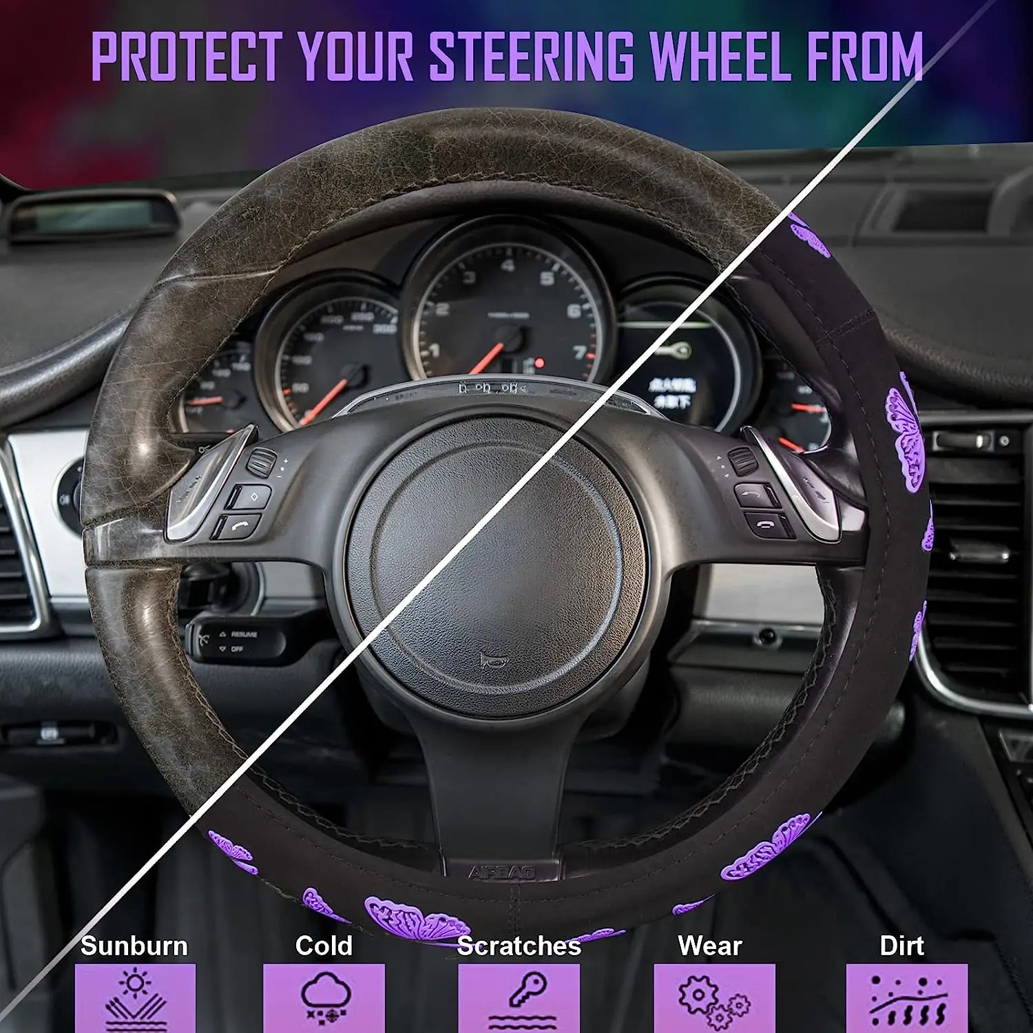 Coprivolante per auto a forma di farfalla viola, protezione universale