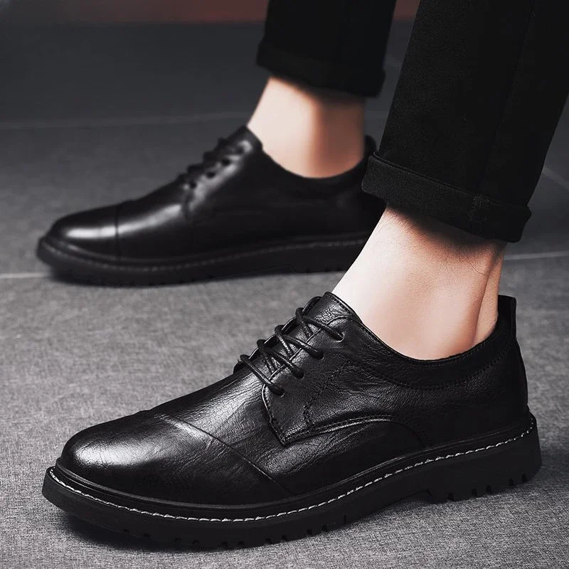 Leather Shoes for Men Dress Formal Business Man Casual Shoe Flat Brogue Common Social Classic Original Low Price Luxury Sale Pu