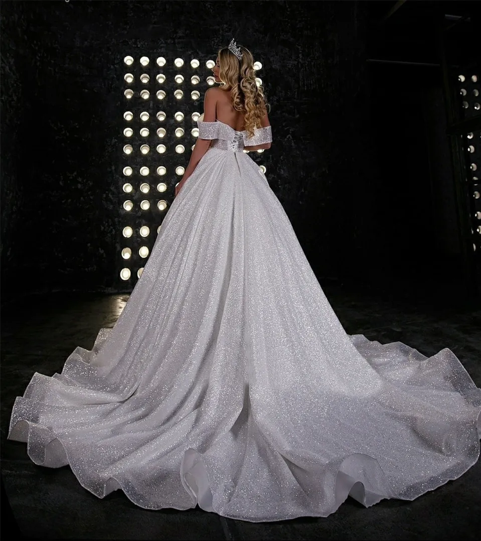 Glitzerndes Tüll-Off-Shoulder-Pailletten-Prinzessinnen-Hochzeitskleid 2026 Boho A-Linie Sweetheart Brautkleid mit Schleppe Vestido De Noiva – Detail 6