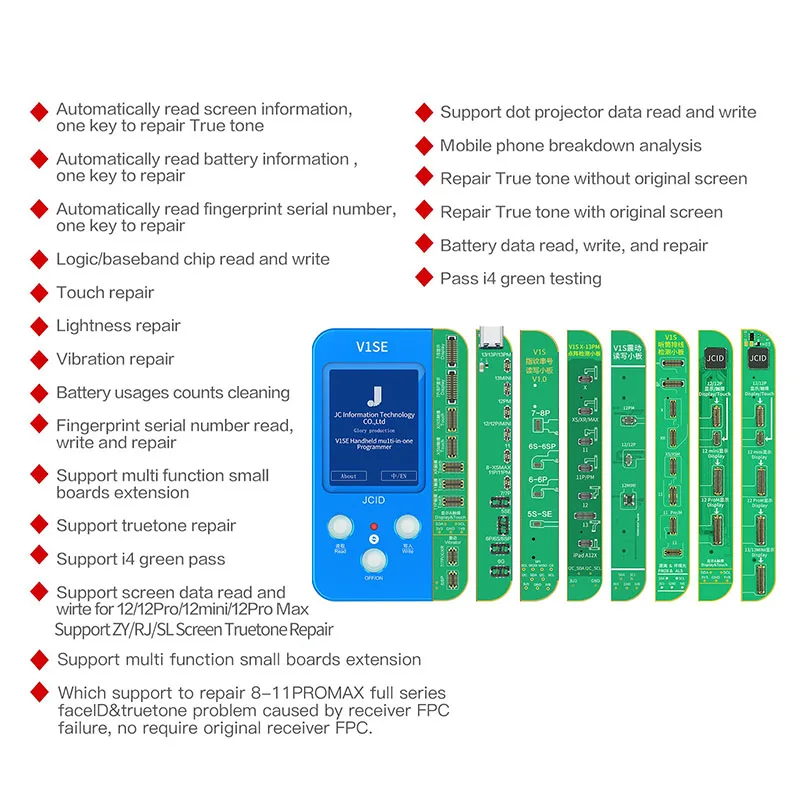 JC V1SE Phone Ture Tone Repair Programmer for Phone 7 7P 8 8P X XR XS XSMAX 11 ProMAX 12 13 Battery Fingerprint SN Reader mobile phone fixture,iphone battery repair flex,mobile phone battery board,glass screen repair tool,mobile phone test cable,dot matrix repair cable,mobile phone charger,iphone camera repair cable