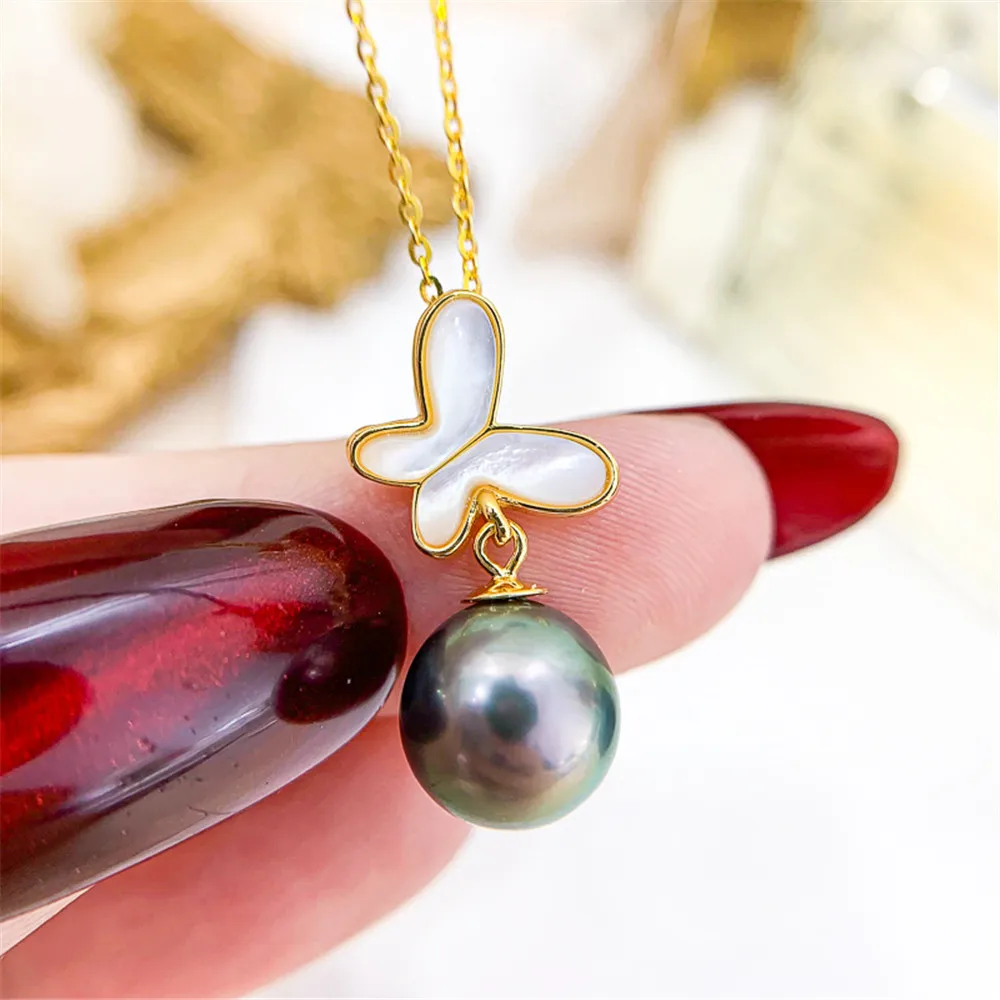 

DIY pearl accessories S925 sterling silver pendant with butterfly style silver necklace pendant and 8-12mm beads