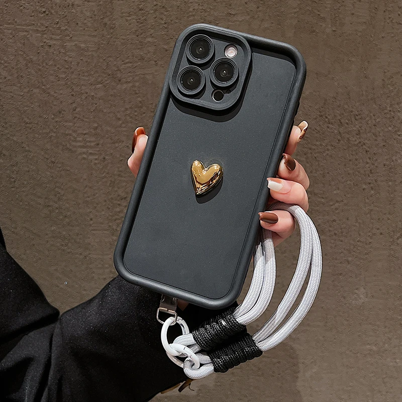 Gorgeous Golden Love Heart Hand Strap Phone Case