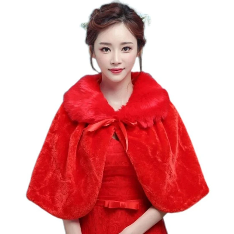 

Womens Winter Thicken Plush Wrap Stole Elbow Length Wedding Bridal Shawl Cape Wa