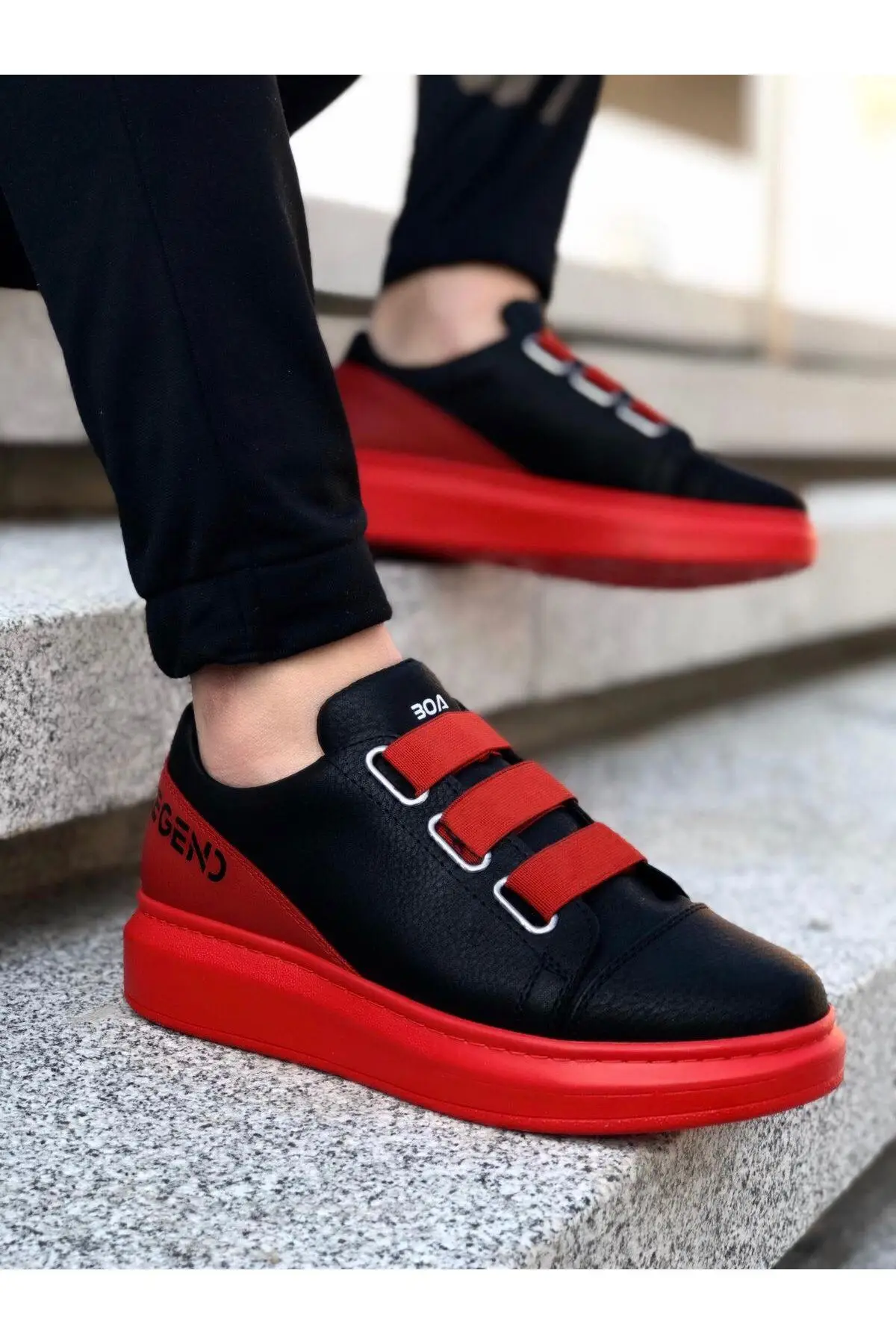 

Повседневная мужская обувь W029 на толстой подошве черного и красного цвета