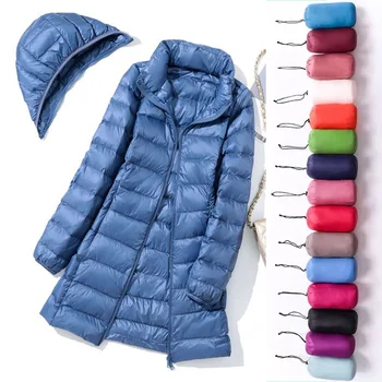 Ladies Coats Long Winter Hat Detachable Down Jacket Light Down Jacket Women Hooded Outerwear Female Warm Coat
