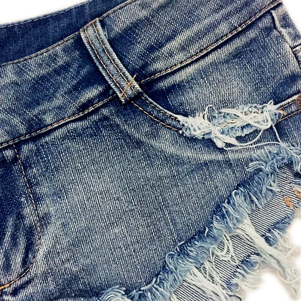 2026 Summer New Women Washed Blue Sexy Low Rise Ultra Short Denim Shorts Raw Shorts Female Jeans_ecoleips.com