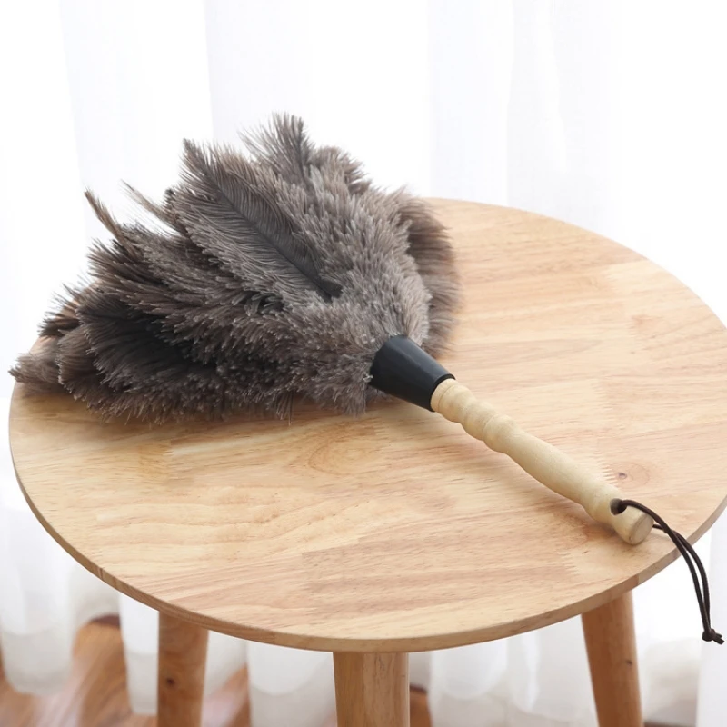 Feather Duster Wooden Handle Anti-static Dust Removal Home Cleaning