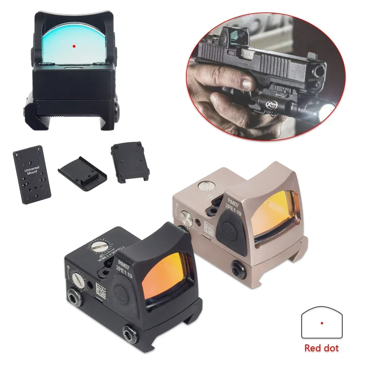 Tactical RM red dot sight Reflex Scope Adjustable Aiming Optical Riflescope Fit 20mm Rail Airsoft Pistol G17 G19 AR15 M4 RM HD