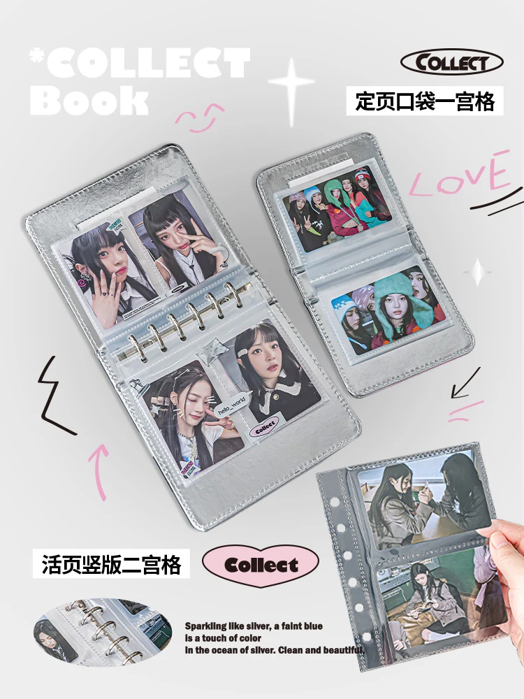 Laser Photocard Binder Kpop Shiny PU Leather Photo Card Collect Book 3inch Pocket Album