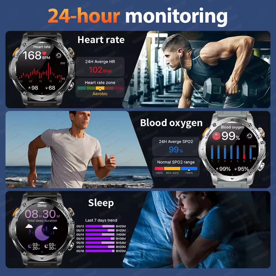 2025 New TANK T3 Military 1000mAh Battery Smart Watch Men AMOLED Sport Fitness LED Flashlight IP69K Waterproof Call Smartwatch