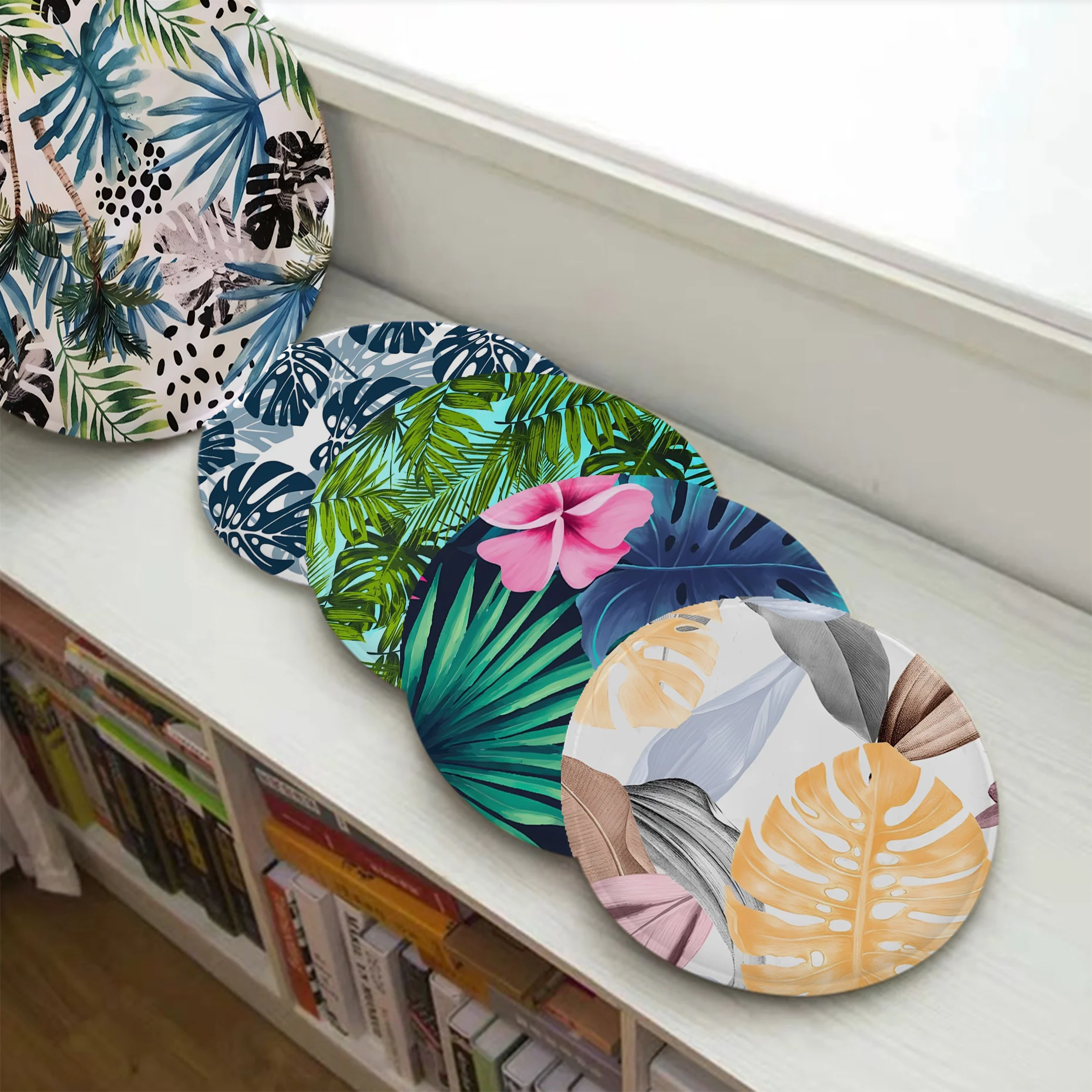 

Tropical Leaf Monstera Round Meditation Cushion Stool Pad Dining Chair Tatami Seat Cushion Anti-Slip Stool Seat Mat