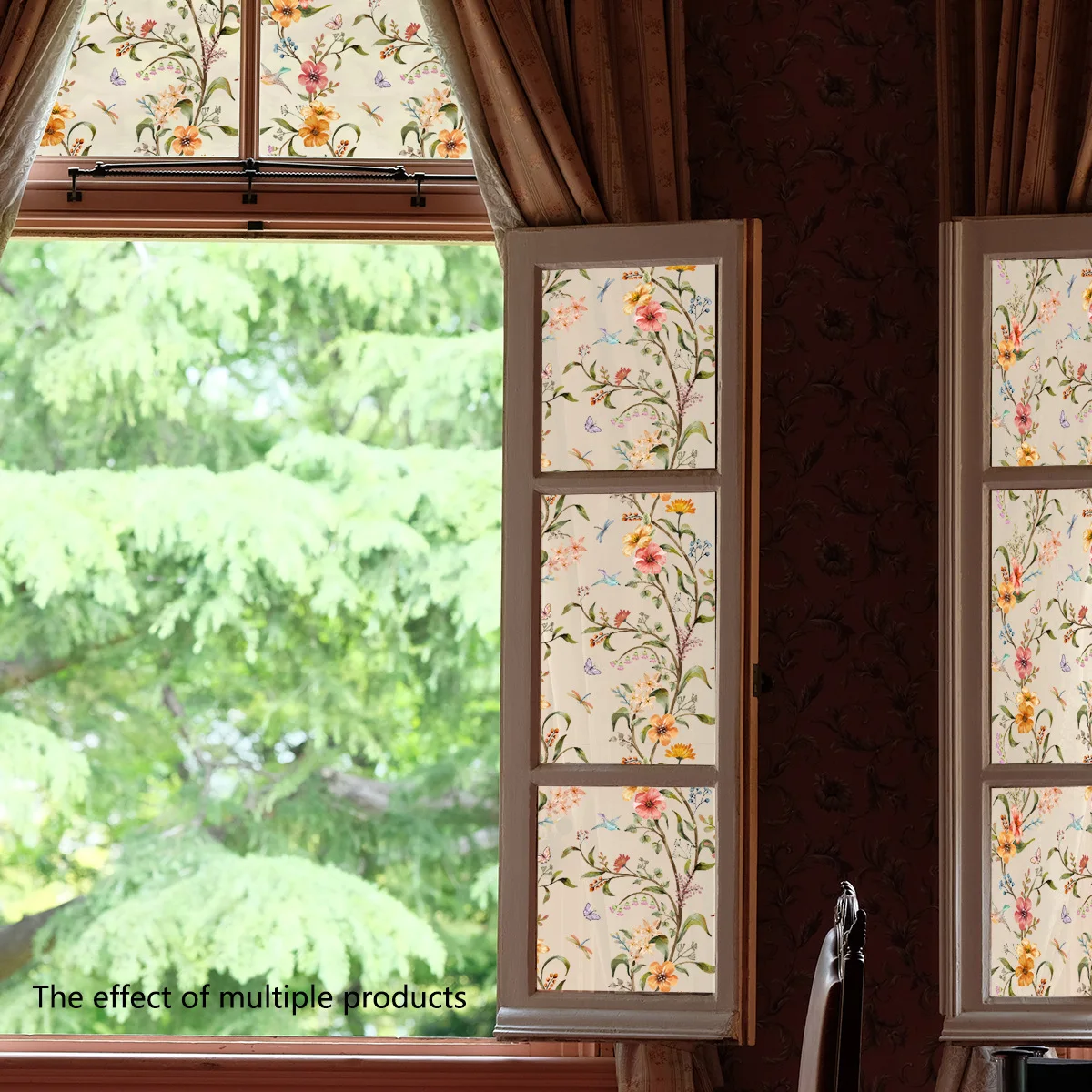 45x150cm Minimalist Retro Floral Vine Sunshade Sticker - Static Cling for Window Displays Non Self-Adhesive for Home Decor