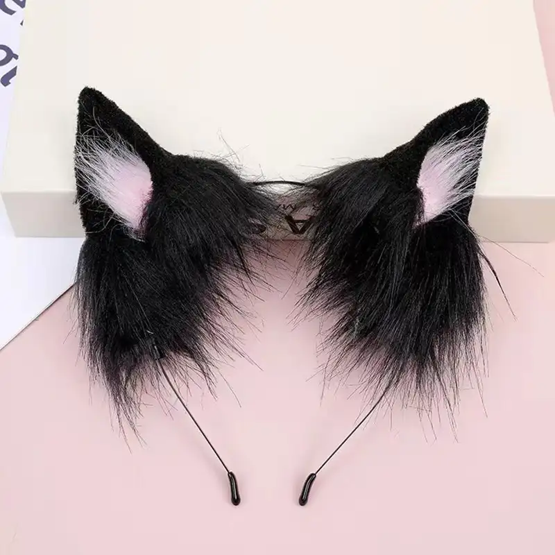 Plush Cat Ear Headband Cartoon Black Plush Hair Band Anime Cosplay Props Cute Hairband Headwear Party Hair Accessories - Image 9