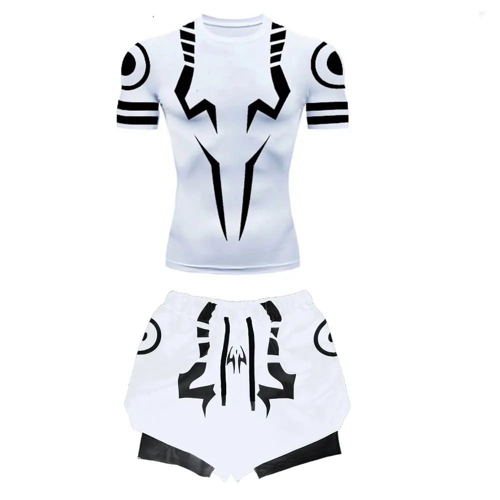Anime Jujutsu Kaisen Compression Set Fitness Suit for Men Quick Dry 3D Compression Shirt+Gym Shorts Running Workout Sportswear 2