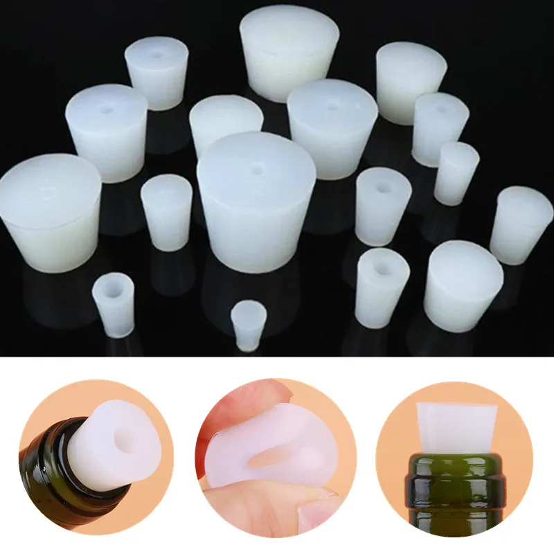 Home Brew Wine Stoppers Silicone Plug With 8mm Hole For Airlock Valve Bubbler Fermentation Exhaust Valve Silicone Rubber Plug airlock stopper