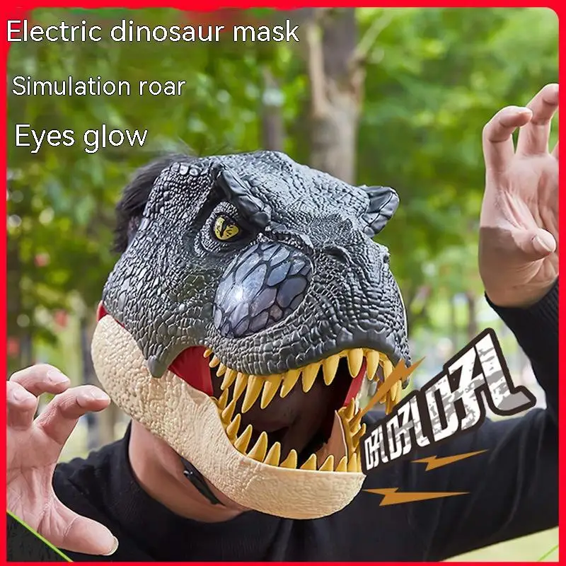 

Children'S Simulated Dinosaur Mask Glowing Overlord Dragon Head Set Horror Fun Helmet Sound Effect Toy Birthday Gift