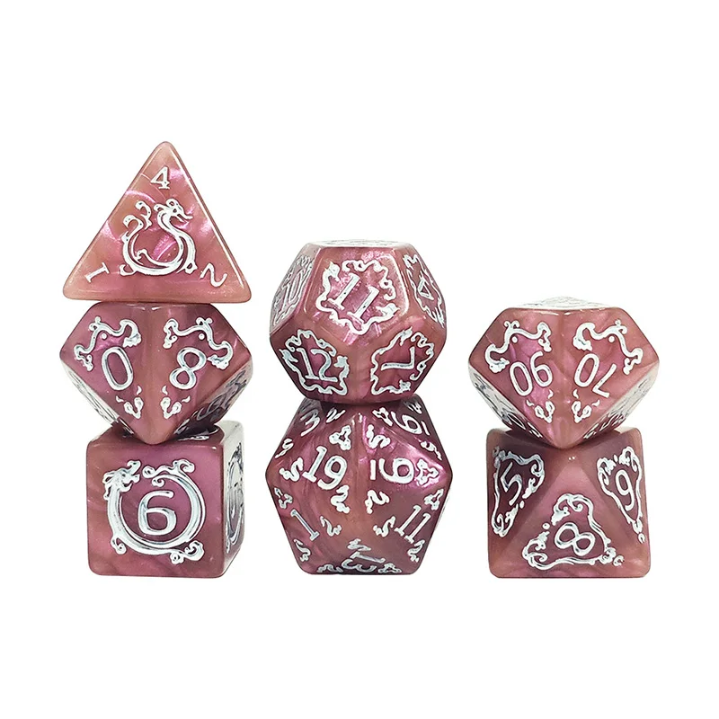 Dragon Pattern Polyhedral Dice Set - 7 Piece RPG Game Accessory Set