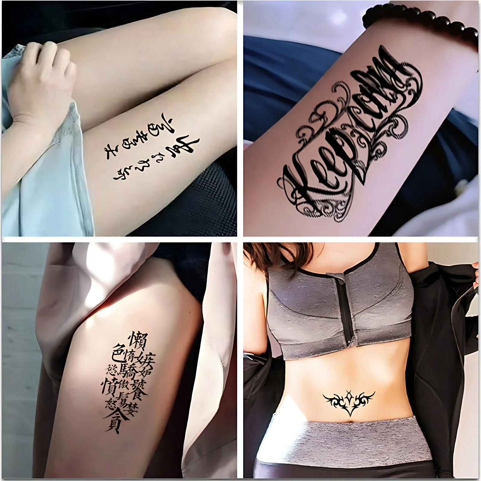 60pcs/set Temporary Tattoos Adhesive Men Boys Chinese Letters Totem English Word Sentences Waterproof Tattoo Sticker Wrist Hand