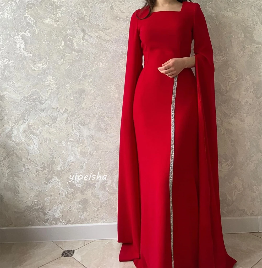 Ball Dress Evening Jersey Draped Pleat Sequined Evening A-line Square Collar Bespoke Occasion Gown Long Dresses Saudi Arabia