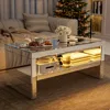 Mirrored Coffee Table with Mirror Crystal Board, Glass Rectangle End Table Coffee Tea Table with 2 Tier for Living Room Bedroom 2
