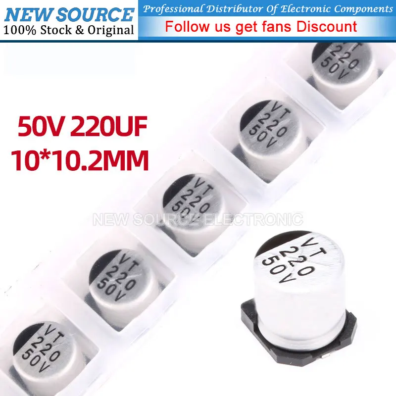 

10 шт SMD электролитическая реакция емкости 50 в 220 мкФ 10*10,2 мм алюминиевый фотоконденсатор 10X