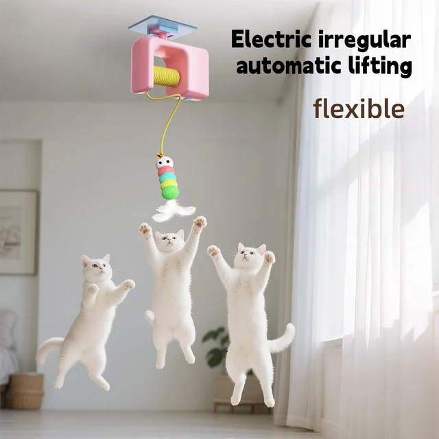 New Type Of Electric Cat Toy with 2 Ropes Smart Hanging Door Auto Swing Feather Toy A Self-entertainment And Cat-teasing Wonder 3