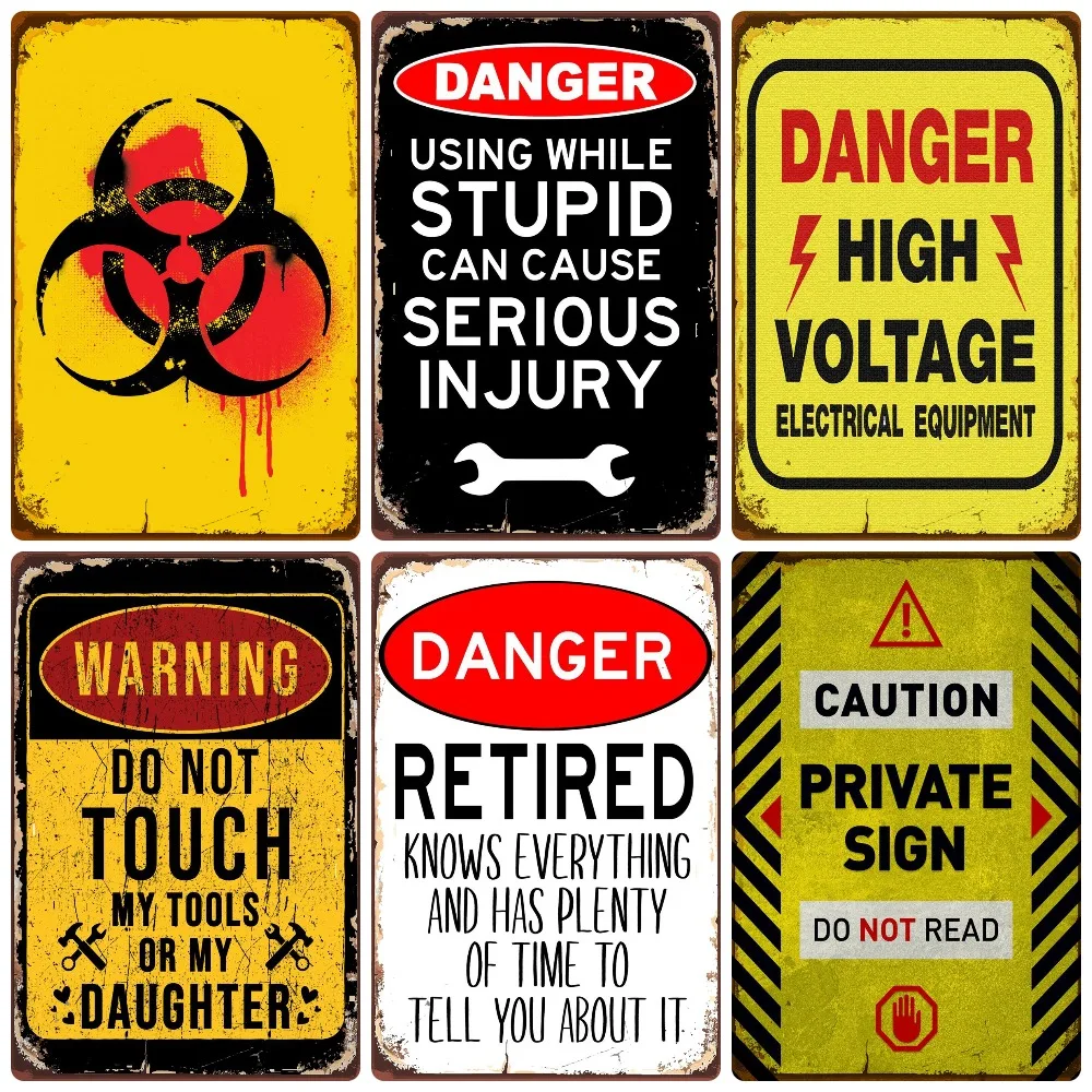 Vintage Danger Wall Decor Metal No Trespassing Warning Zombies Tin