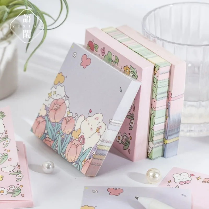 IFFVGX 100 Sheets/pack Spring Garden Journal Square Memo Pad Retro No Stickable Thick Square Notepads Notes Kawaii Diary