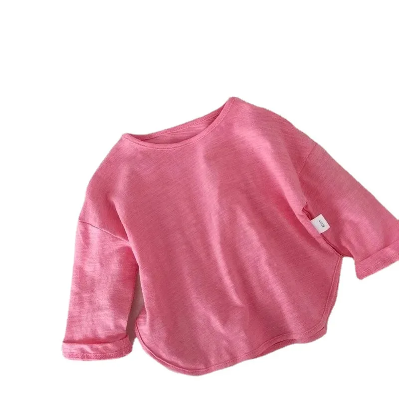 2025 Spring New Children Long Sleeve T Shirts Cotton Baby Boy Girl Loose Casual Tops Toddler Solid Bottoming Shirt Kids Clothes 5