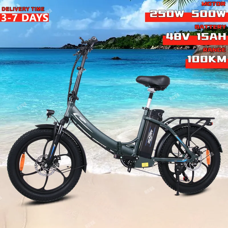 

Folding Electric Bicycle 250W 500W Motor 48V15Ah 20*3.0inch Fat Tire Beach City Road Electric Bike Max Speed 25KM/H 7Speed Ebike