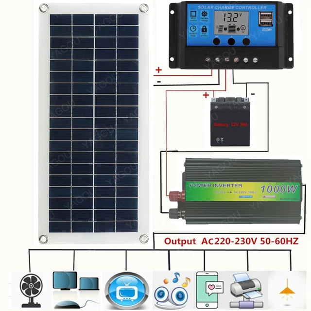 YAGOU Solar Panel 220V System with1000W Inverter 30W Solar Panel 10A Controller Cell Charger Kit for Car Battery Outdoor Camping - Image 2