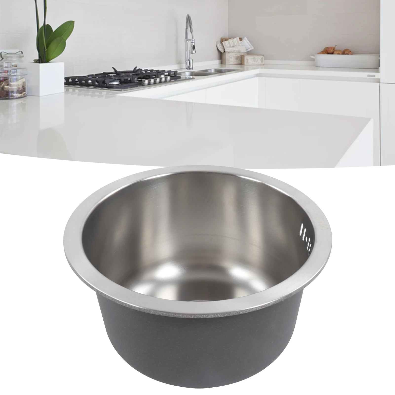 Mini Round Kitchen Sink Basin 30cm Diameter Drainpipe Fitting