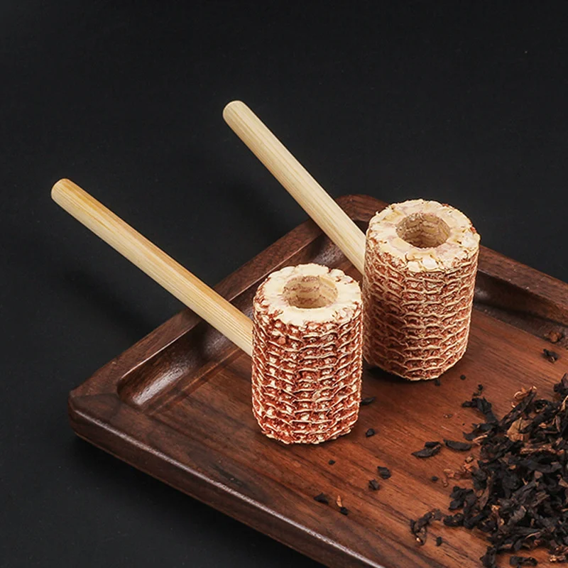 Corn cob Pipe 2pcs Bamboo Mouthpiece Natural Smoke Pipe Tobacco Corncob Smoking tobacco pipe herb smoking pipe smoking pipe handicraft pipe