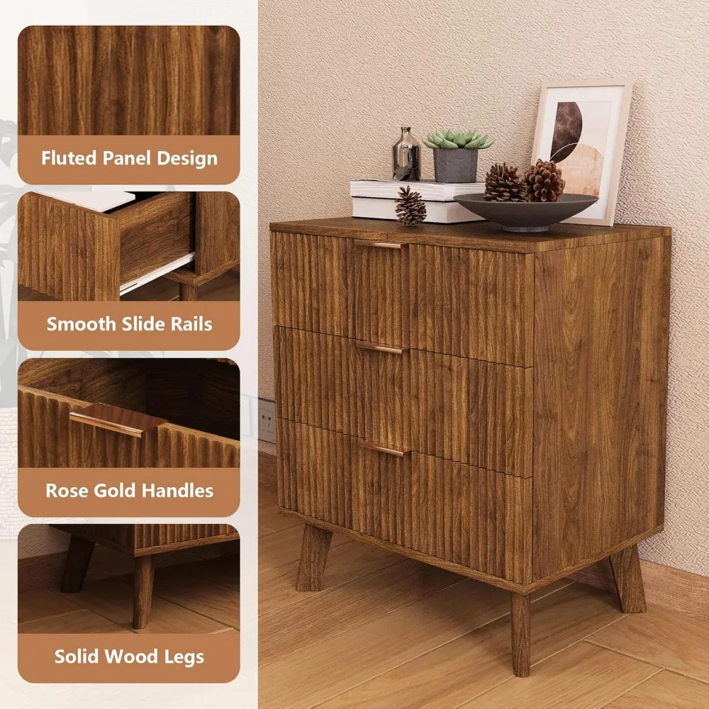 Mid Century Modern Dresser, 3 Drawer Dresser for Bedroom Wood, 3 Drawer Nightstand Set of 2, Storage Cabinet Side Table 5