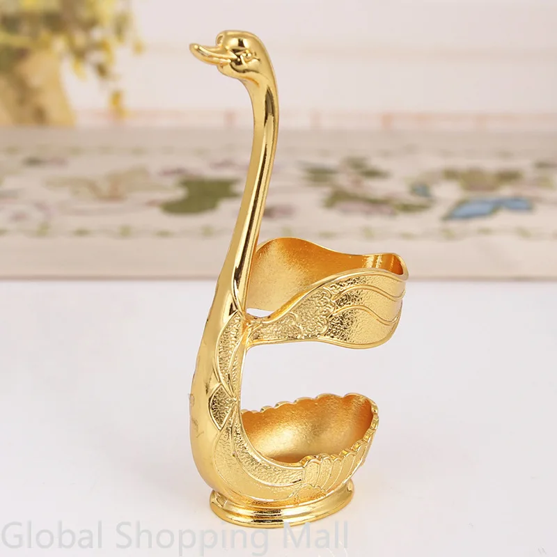 Creative Dinnerware Set Decorative Swan Base Holder 6 Spoons or Folks for Coffee Fruit Dessert Stirring Mixing cutlery set western style cutlery set picnic cutlery set