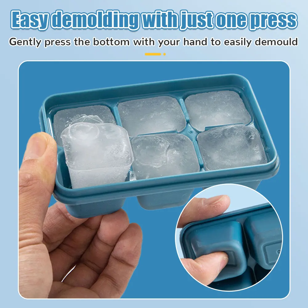 6 10pcs Square Ice Cube Tray With Lid Single Large Ice Cube Mold Summer Ice  Cube Making Box Food Grade Ice Cube Maker Home Decorating Season Home Ice  Making Box