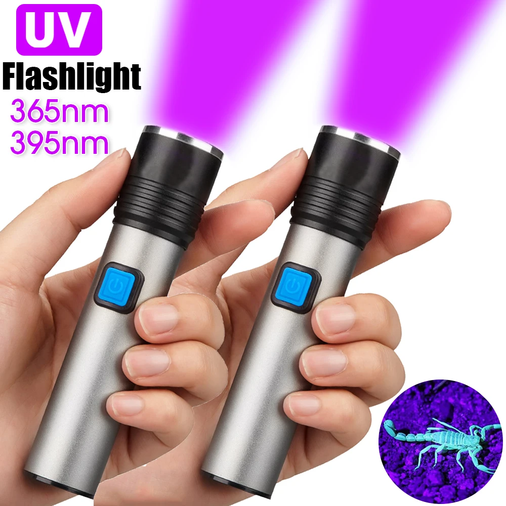 

UV Flashlight LED Ultraviolet Torch 395/365nm Zoomable Mini Ultra Violet Lights Inspection Lamp Pet Urine Stain Detector Tools