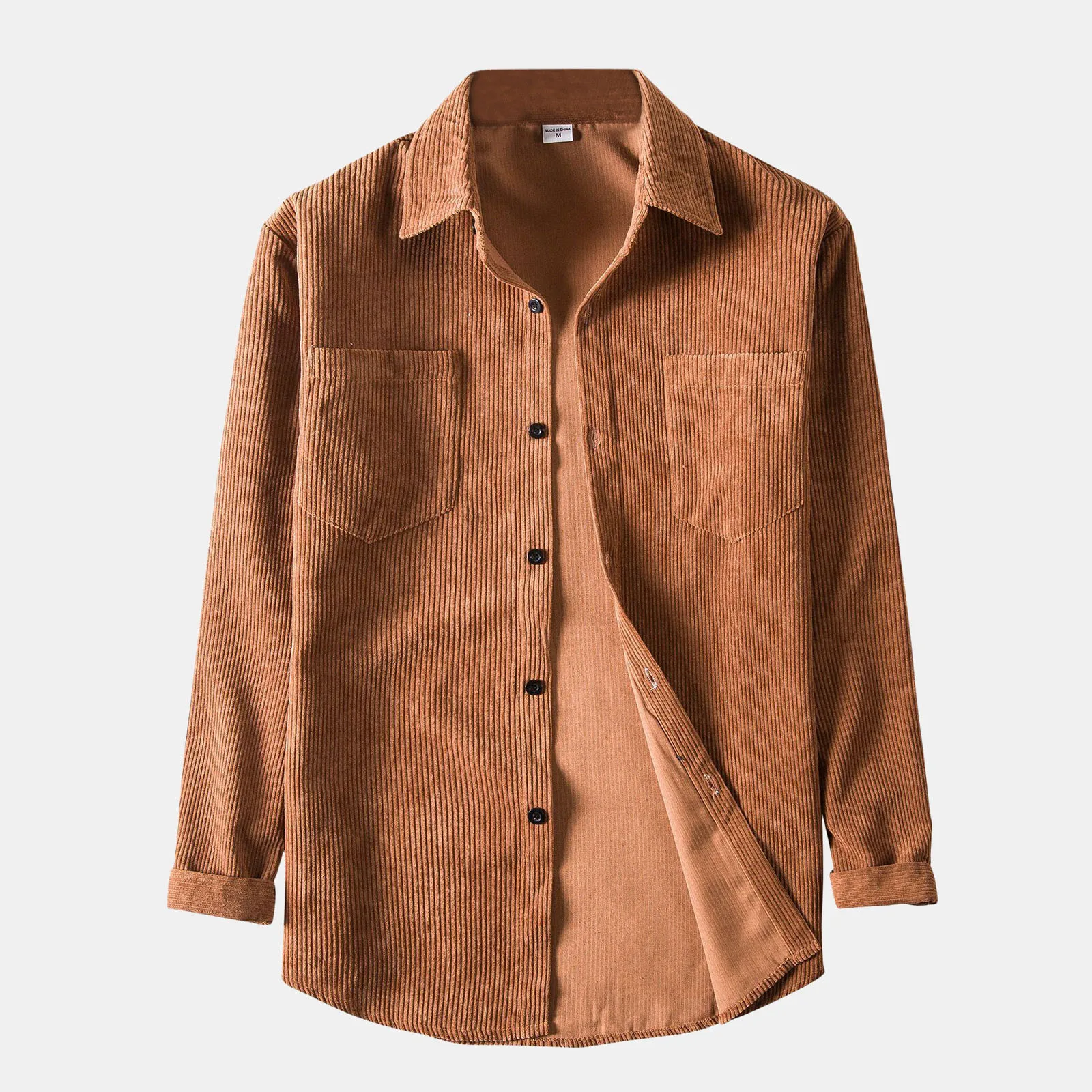 

Men'S Casual Shirts Solid Color Corduroy Shirt Long-Sleeved Blouses Lapel-Neck Casual Tops Winter Warm Vintage Camisas De Hombre