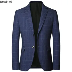 2024 Men's Formal Business Office Blazer Jacket Suits Plaid Middle Age Gentlemen's Wedding Evening Party Blazer Luxo Masculino