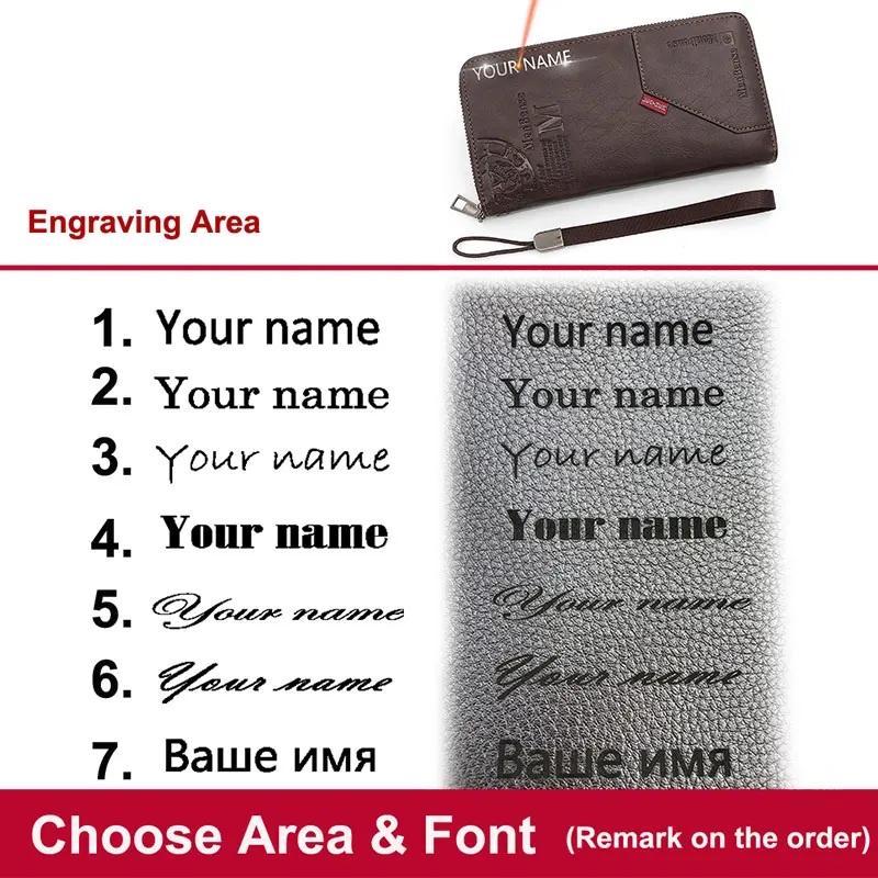 New Men Long Wallets Phone Pocket Handbags Name Engraving Card Holder Male Clutch Bag Purses Big Capacity Quality Men's Wallet 6