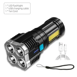 High Power Rechargeable LED Flashlight with Multi-Mode Illumination and COB Side Light - USB Charging (Blue)