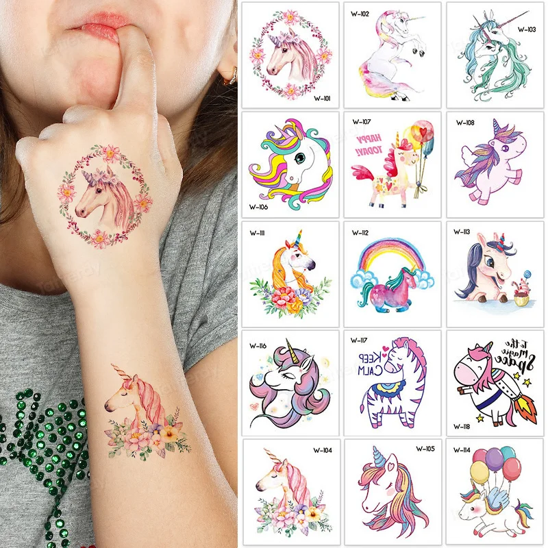 Pegatinas de tatuajes de dibujos animados para niños, tatuajes falsos  temporales de unicornio para manos y