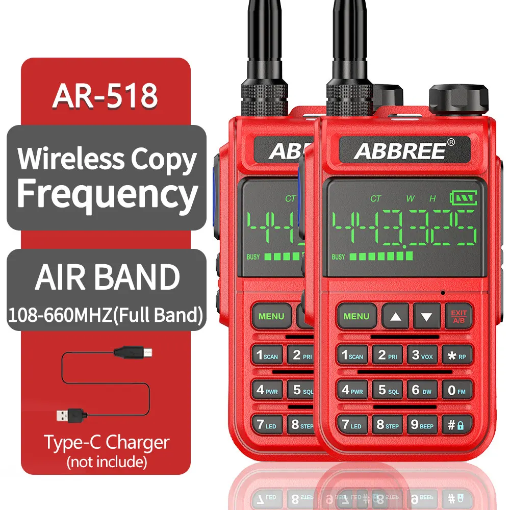 ABBREE AR-518 Full Band Wireless Copy Frequency Air Band Amateur Walkie Talkie Outdoor Intercom UHF VHF Ham Transceiver image