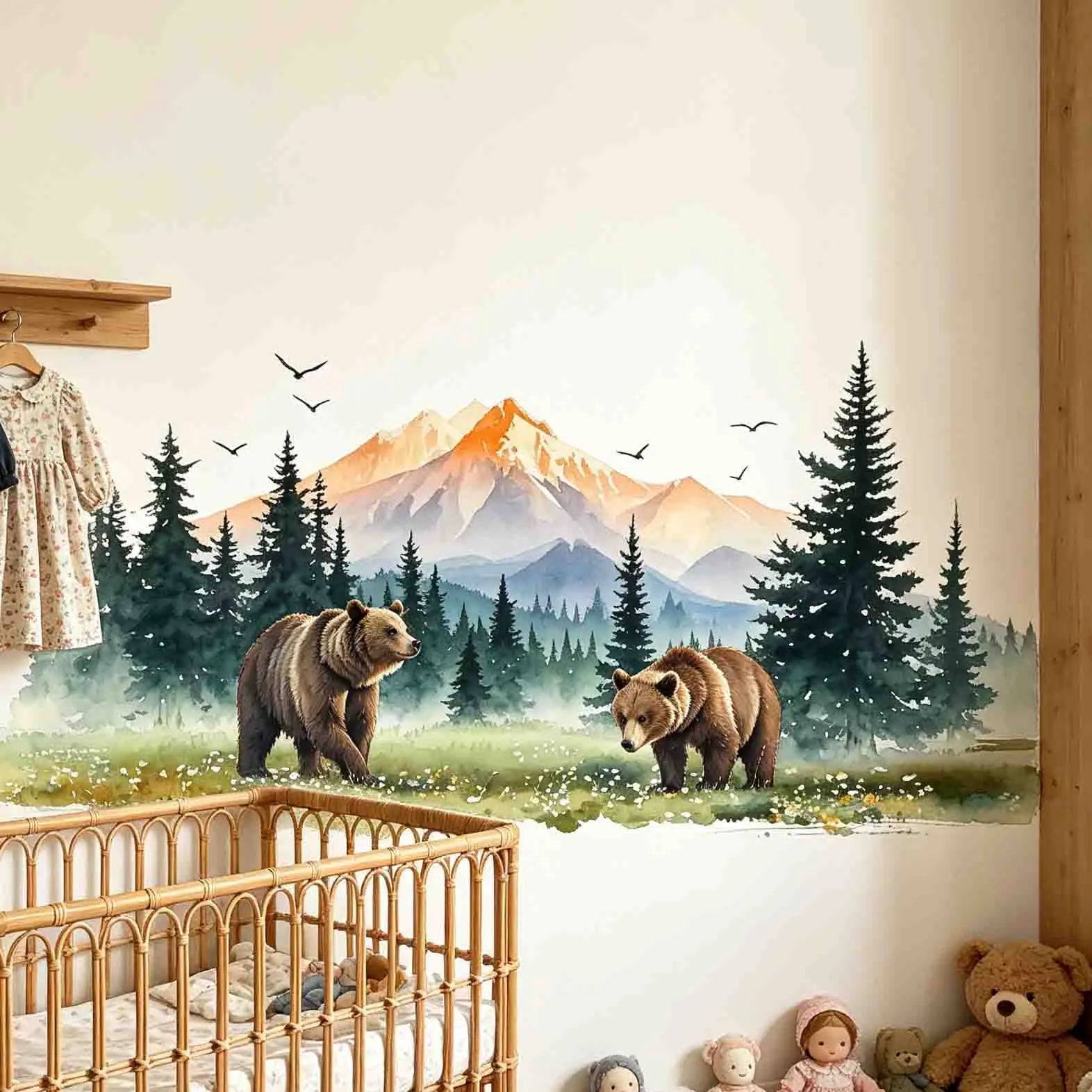 Nature Scenery Brown Bear Self-Adhesive Wall Decor Sticker