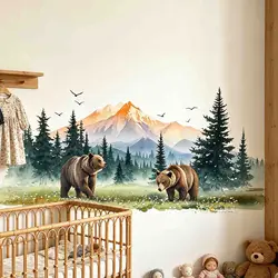 Nature Scenery Brown Bear Self - Adhesive Wall Decor Sticker (MULTI)