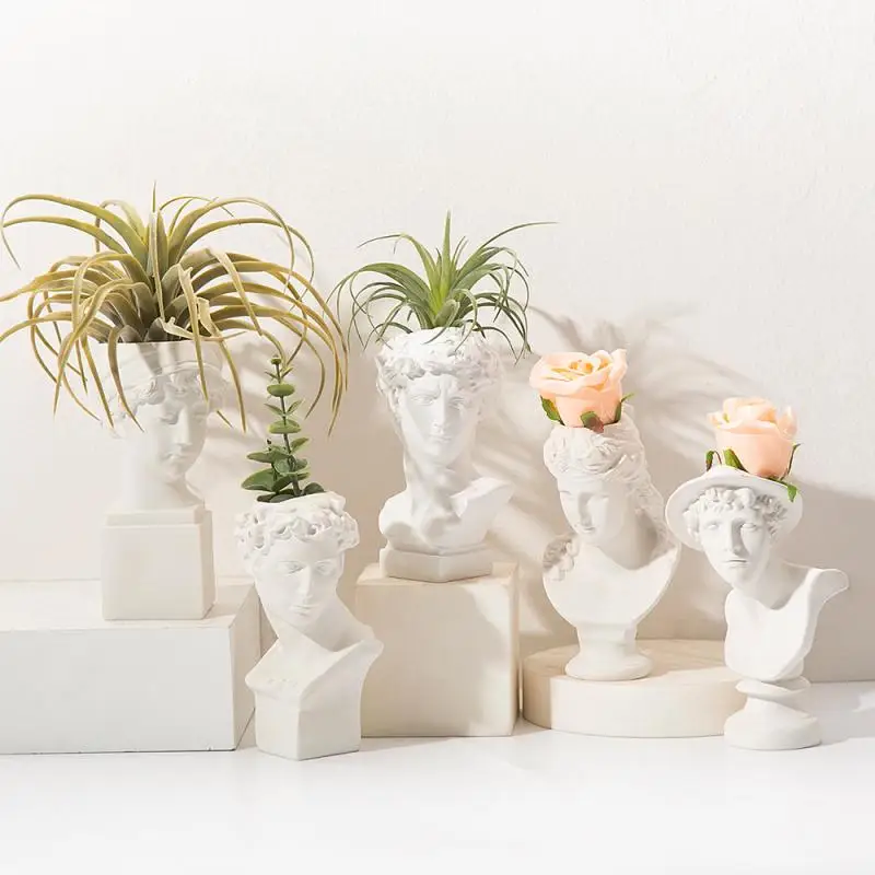 David Creative Portrait Vase Human Head Flower Vases Decorative Ornaments Resin David Home Flowers Art Decor 2