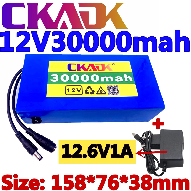 

100% Nieuwe Draagbare 12V 30000Mah Lithium-Ion Battery Pack Dc 12V 30Ah Batterij Met Eu Plug + 12.6V1A Charger