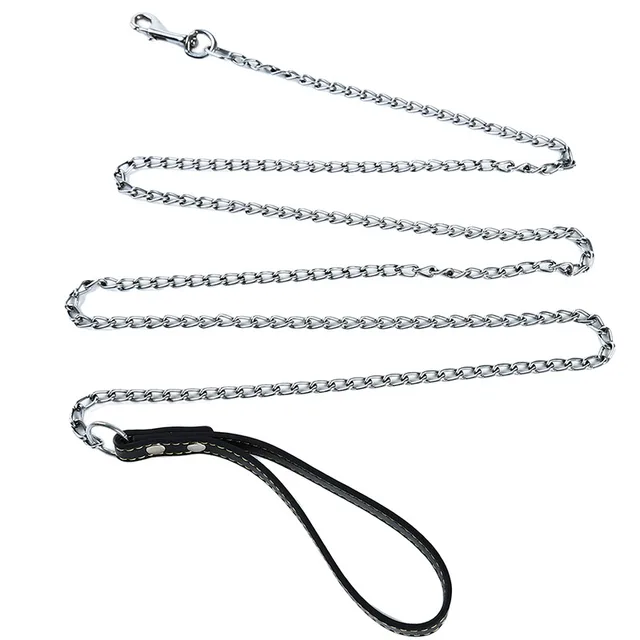 Durable Anti-Bite Metal Dog Chain Lead For Small Medium Large Dog Chain Leash Handle Leads PU Leather Iron Chain Pet Accessories 6